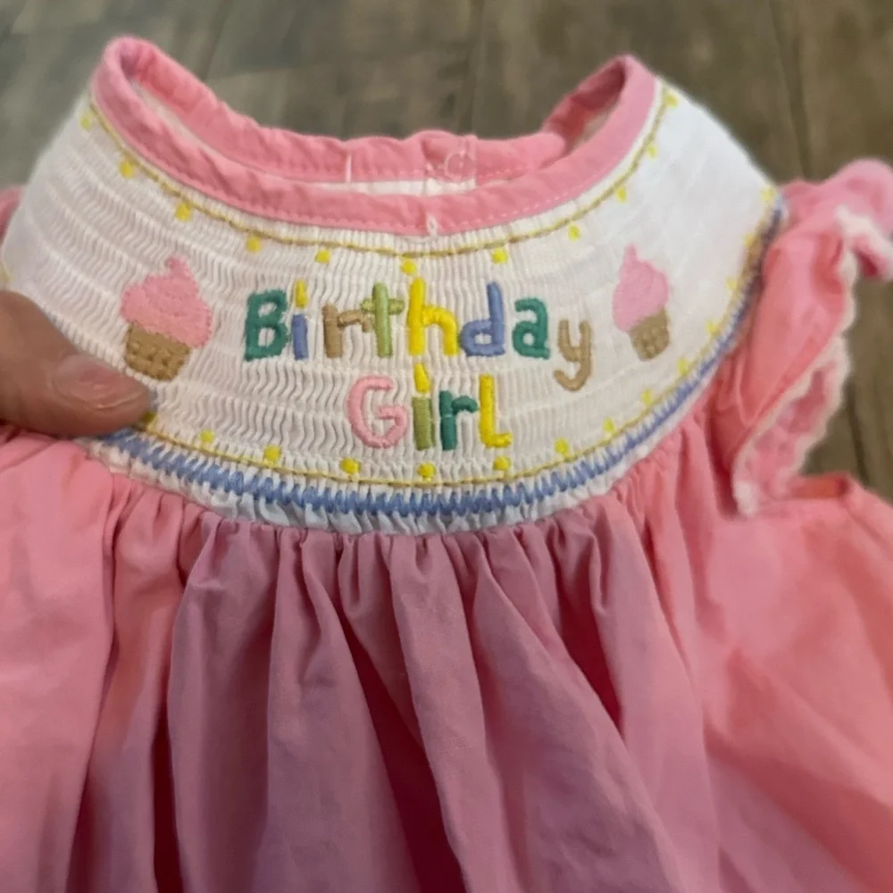 Lil Cactus Girls Birthday Girl Smocked Bishop Dress, Pink 2T